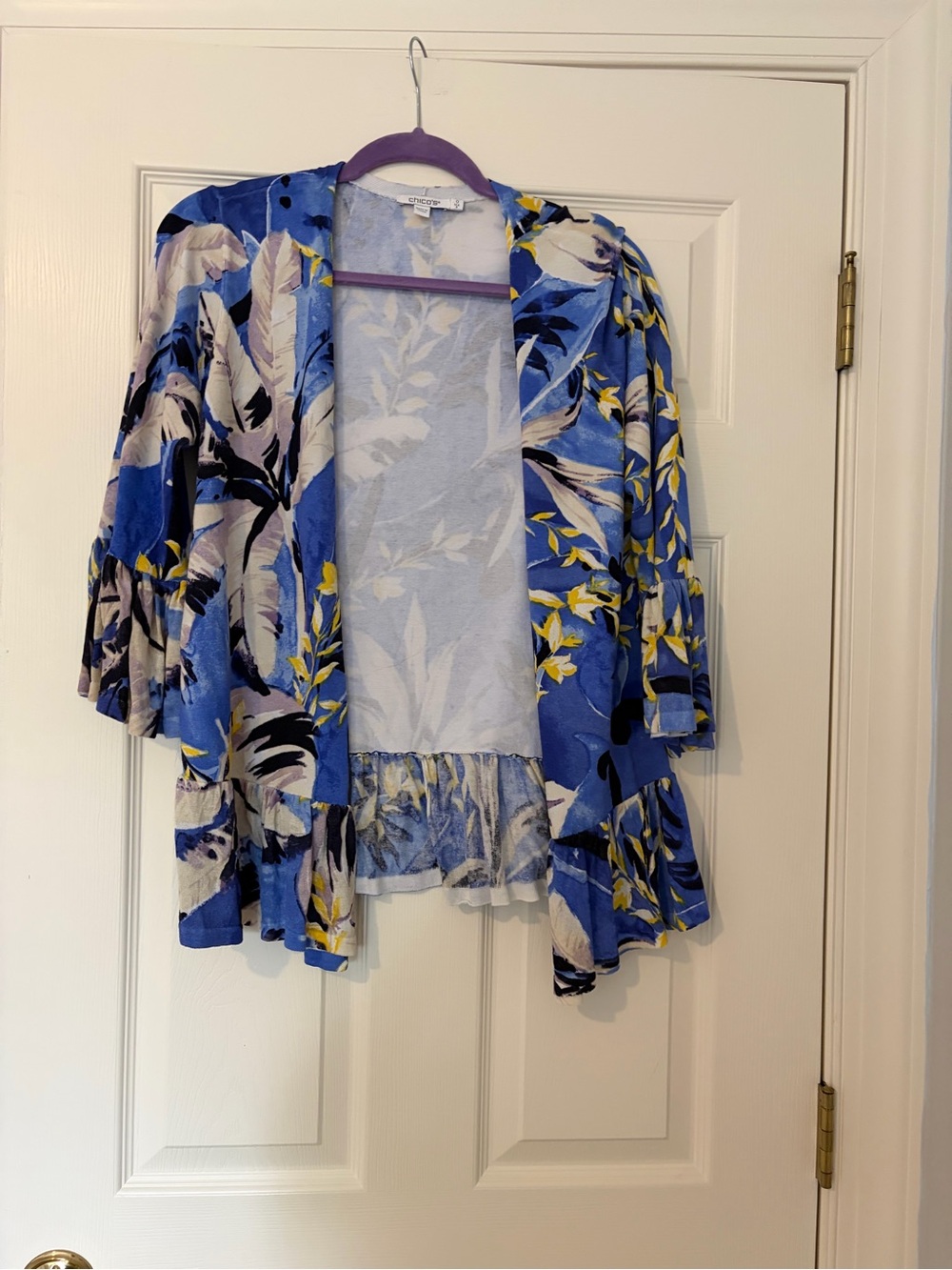 Chico's Blue and Yellow Floral Lightweight Cardigan